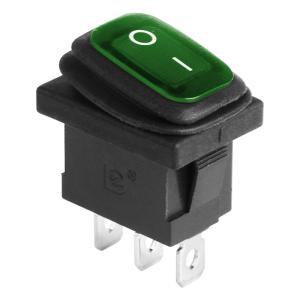 Выключатель клавишный 250V 6А (3с) ON-OFF зеленый с подсветкой Mini ВЛАГОЗАЩИТА (KCD1-201-4W) REXANT